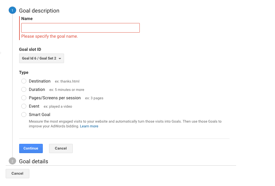Setting goals in Google Analytics Setting goals in Google Analytics