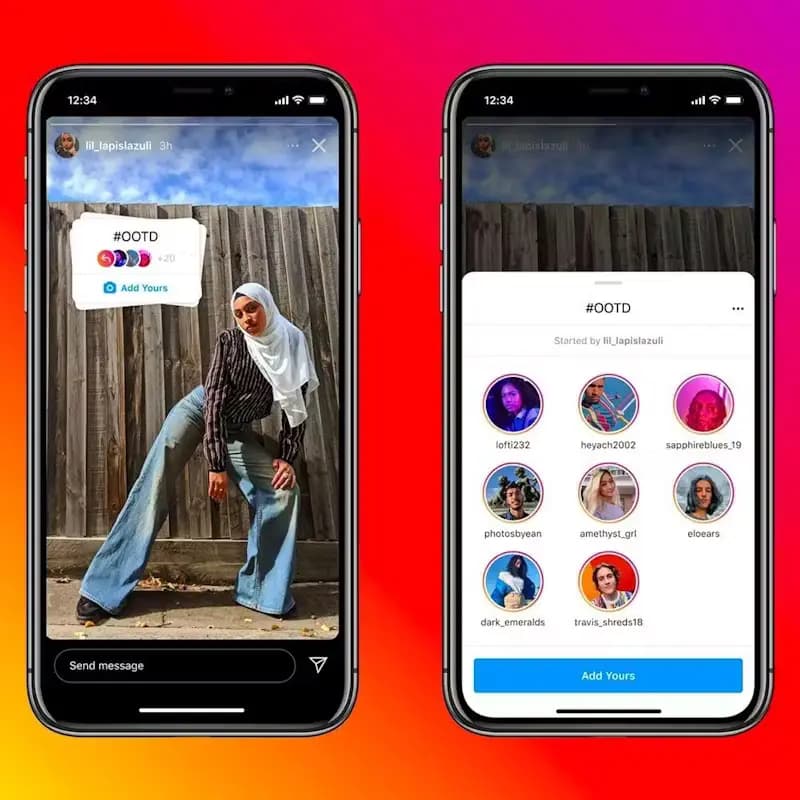 Instagram story with 'Add yours' sticker.