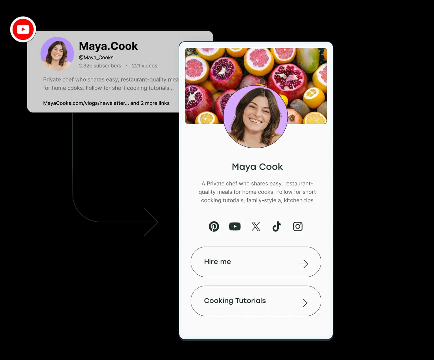 Buffer Start Page for link-in-bio with links to other social media channels and calls to action.