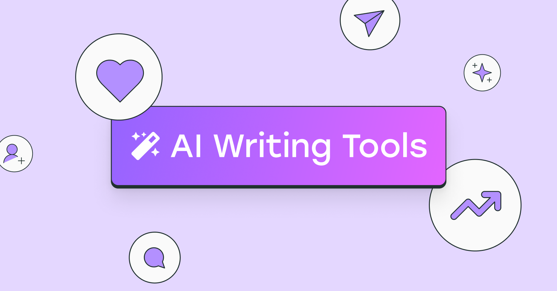 Image with text AI Writing Tools with social media icons shown throughout