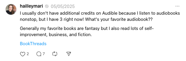 example of a great Threads post by Hailley Griffis