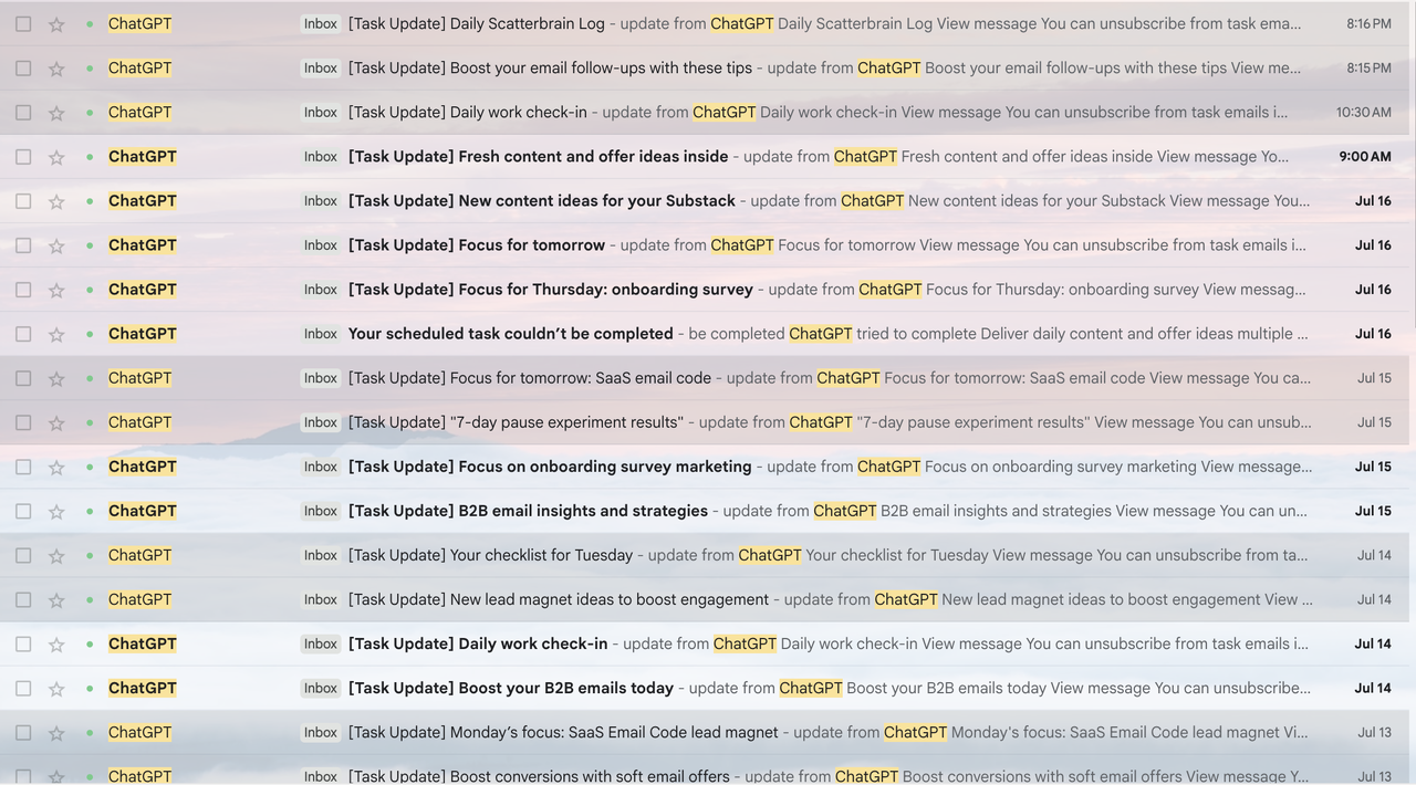aiza's automated content planning emails