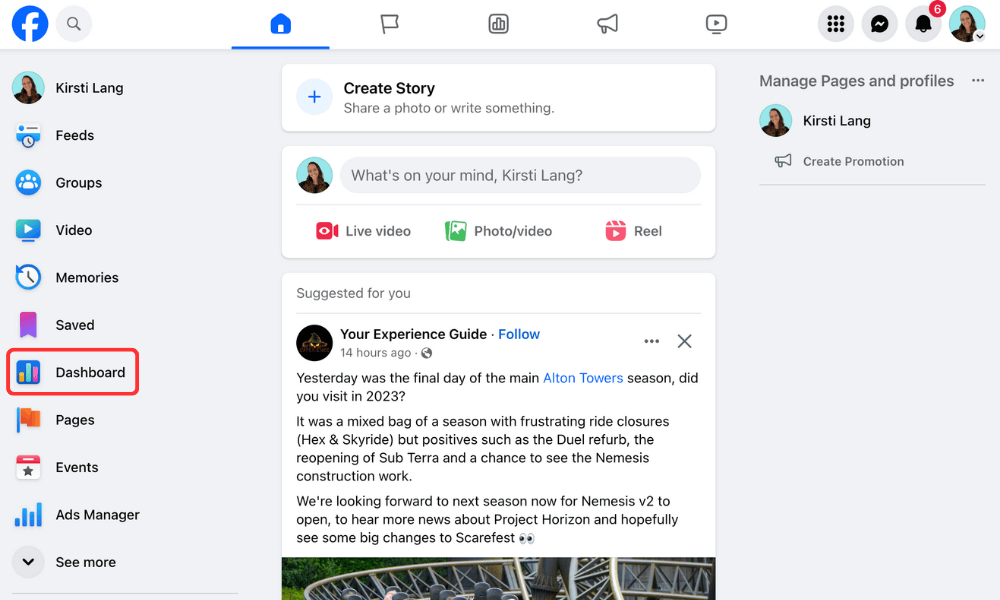 Screenshot showing how to navigate to Facebook Page Insights