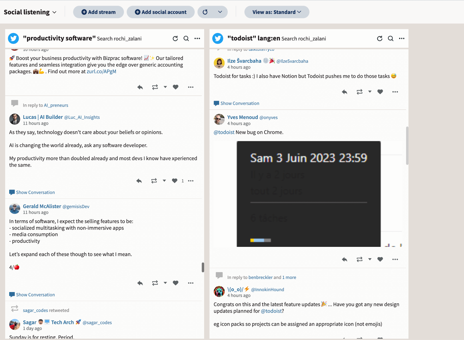 Hootsuite's social media management social listening tools