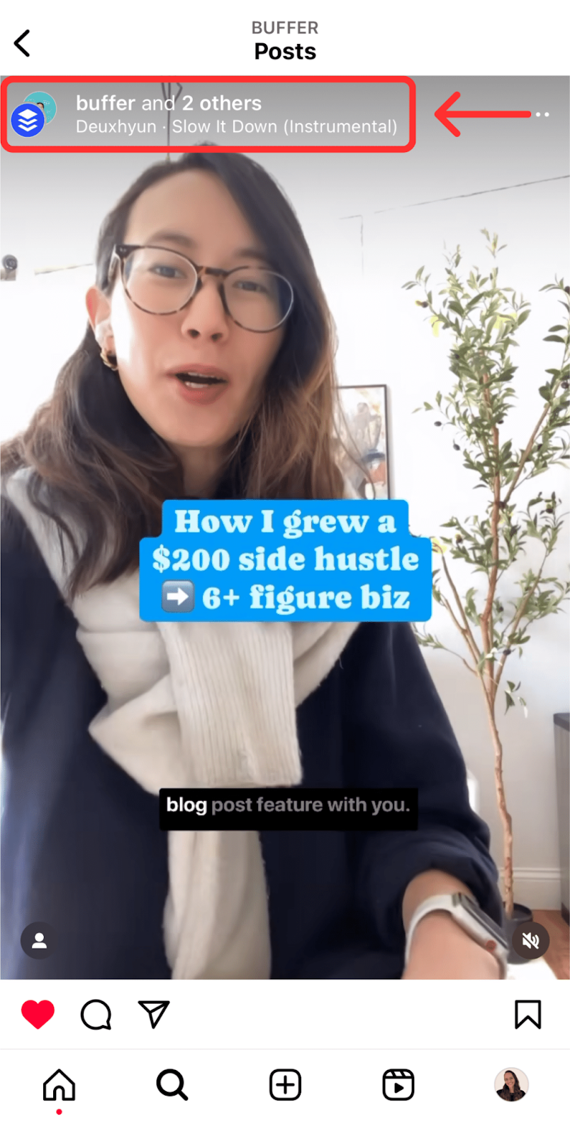 A screenshot of Kirstie Wang's instagram collab with Buffer