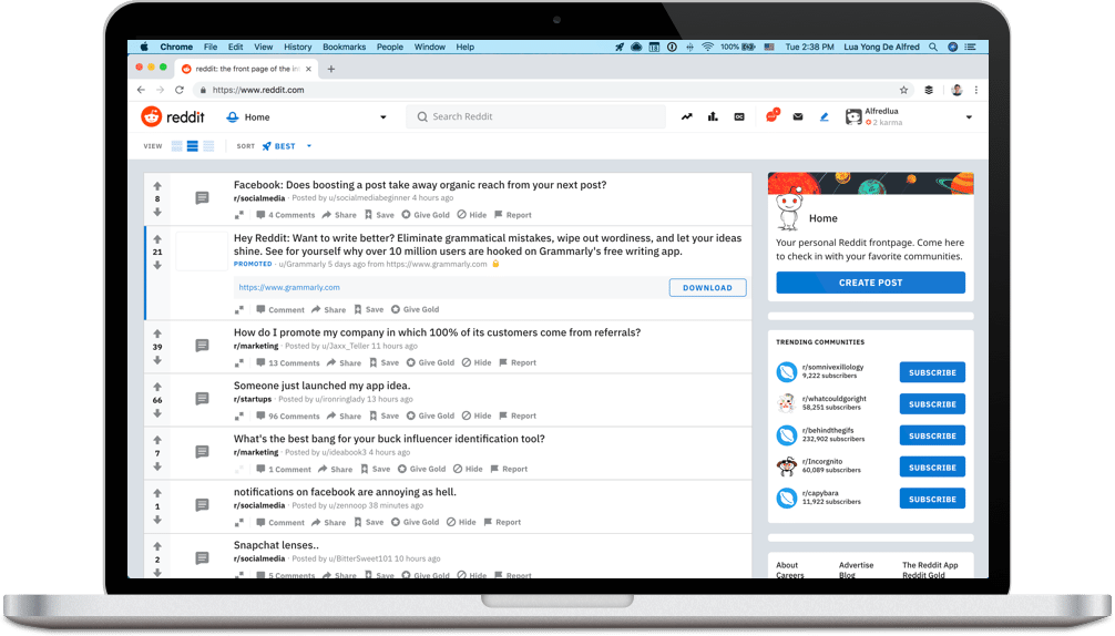 Reddit homepage screenshot Reddit homepage screenshot