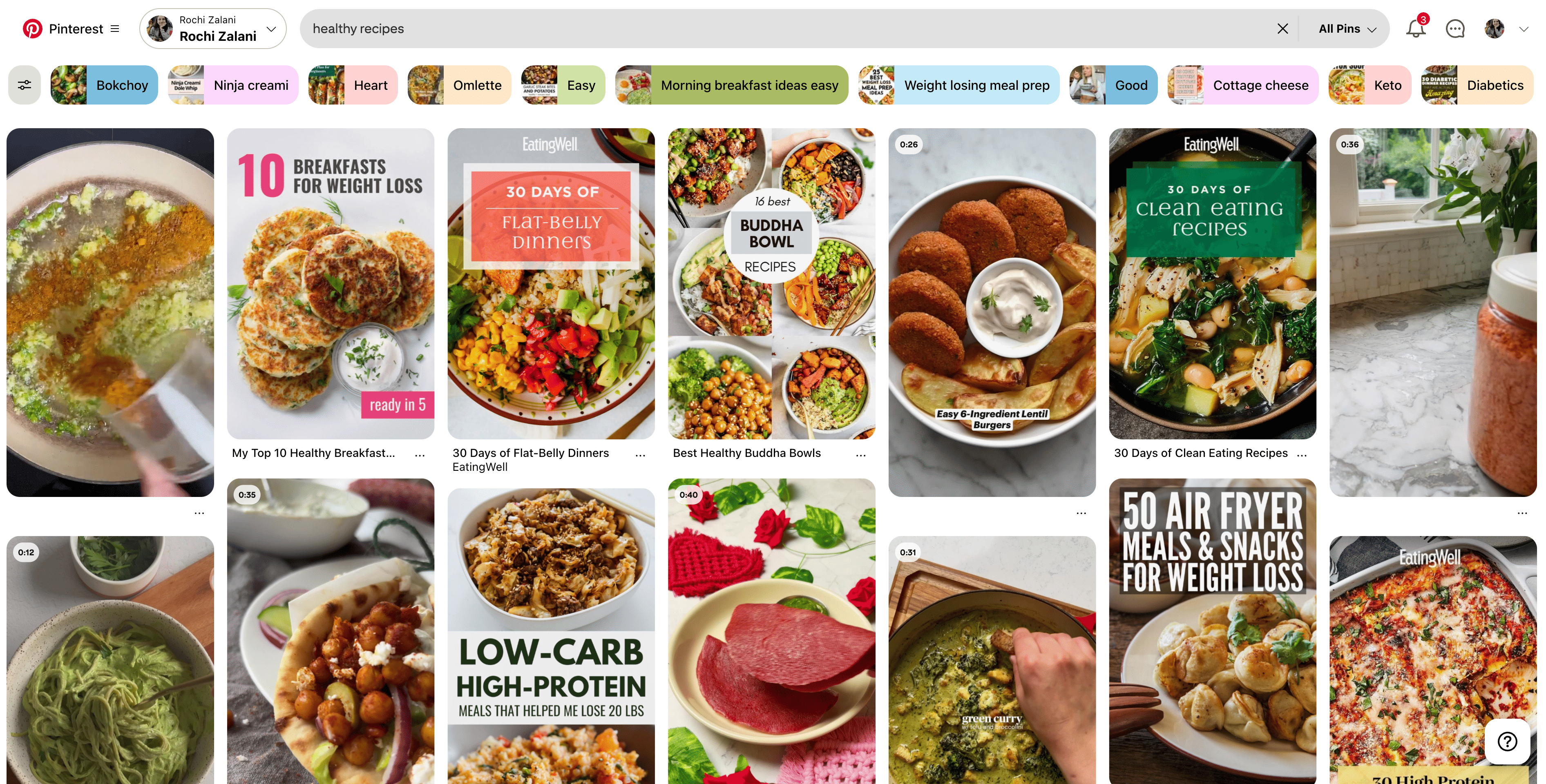 A Pinterest search results page for ‘healthy recipes