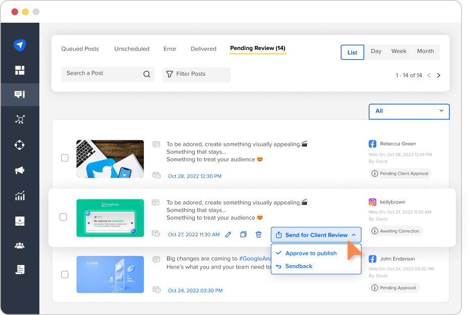 SocialPilot's Social media management dashboard